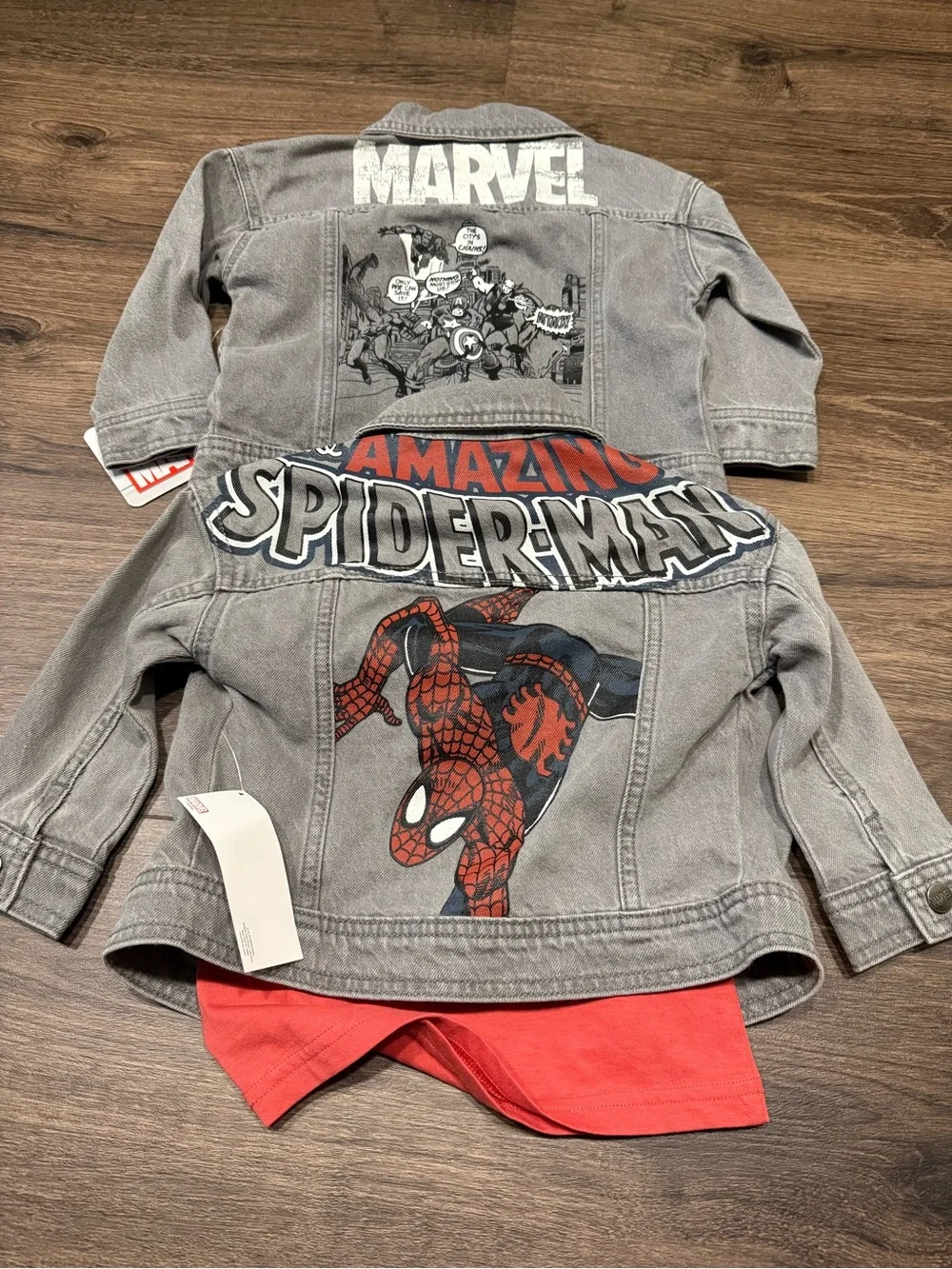 Bundle of Marvel Spider-Man Character Kids' Denim Jacket and T-Shirt Set size 2T
